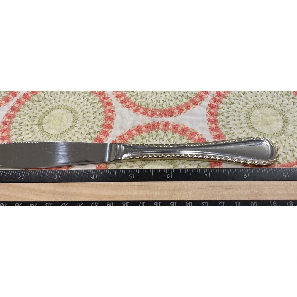 Oneida Golden Belmont Stainless‎ Rope Edge Gold Solid Knife Set Of 6 VTG